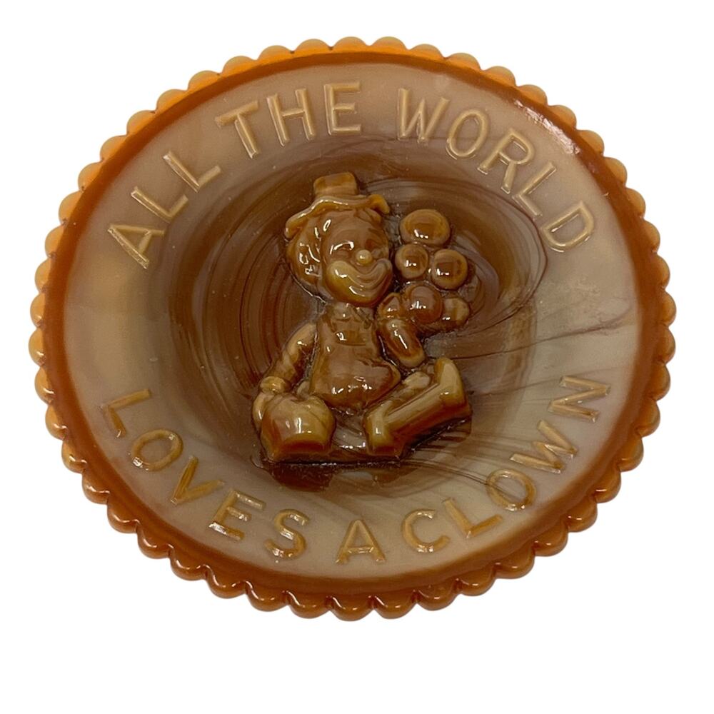 Mosser Chocolate Slag Glass “All the World Loves a Clown” Miniature Plate 3.5″